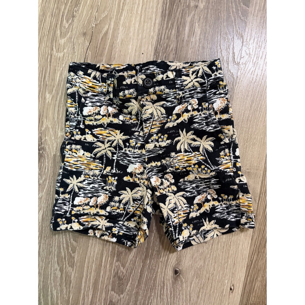 Janie and Jack Toddler Boys Black Tropical Palm Tree Scenic Chino Shorts 2T